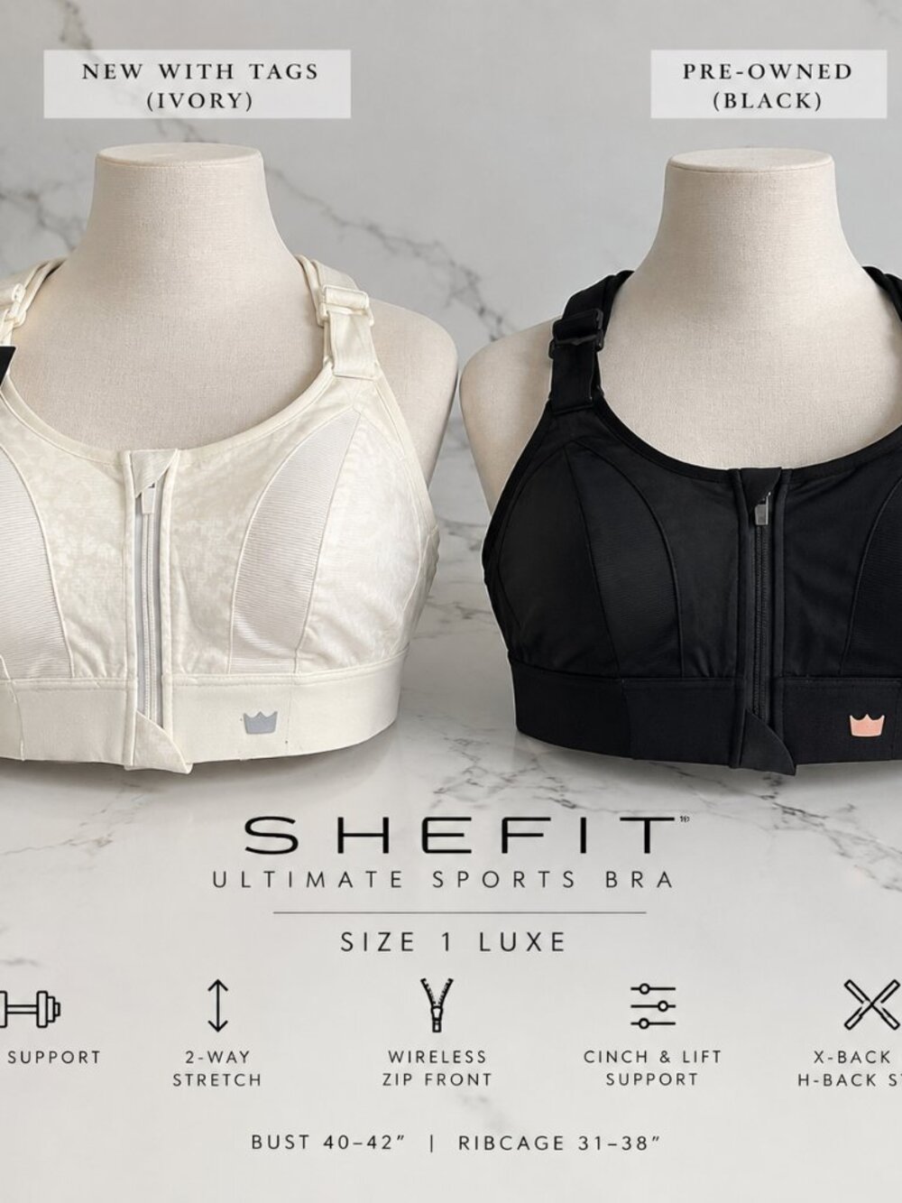 SHEFIT Ultimate Sports Bra Bundle Size 1 Luxe Black Ivory One New